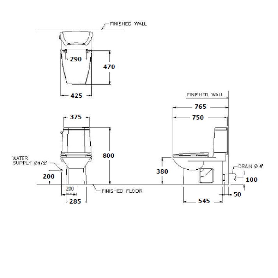 Bồn cầu 2 khối COTTO C1342 nắp đóng êm Giant