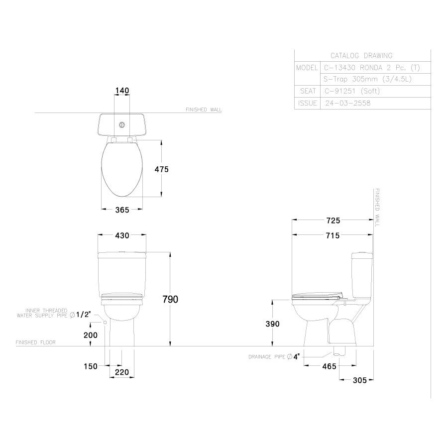 Bồn cầu 2 khối COTTO C13430 nắp đóng êm Ronda