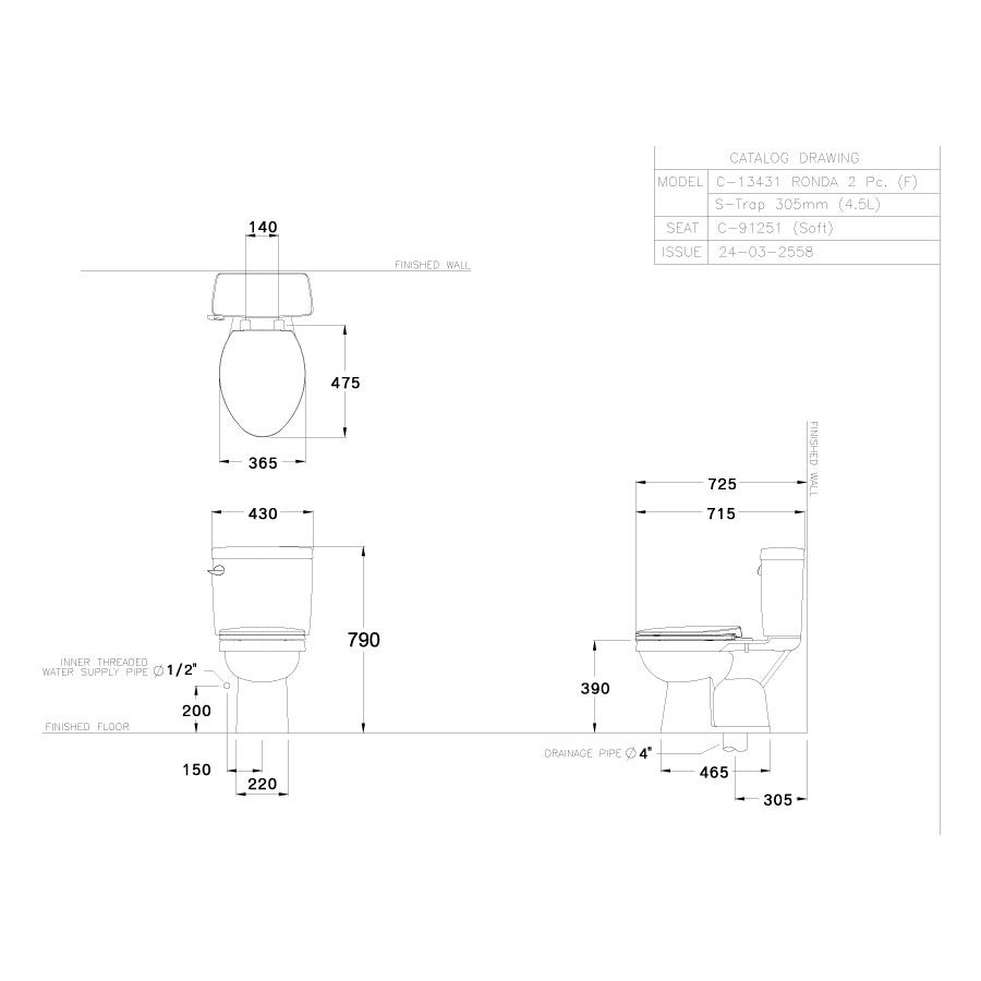 Bồn cầu 2 khối COTTO C13431 nắp đóng êm Ronda