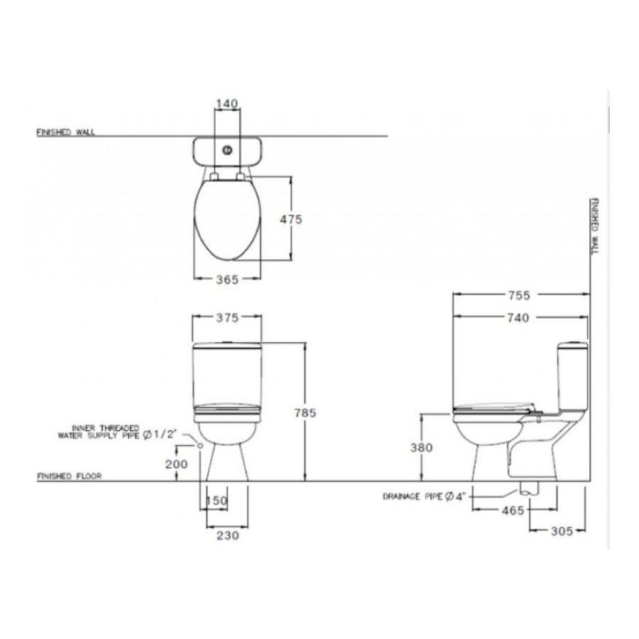 Bồn cầu 2 khối COTTO C13440 nắp đóng êm Ben
