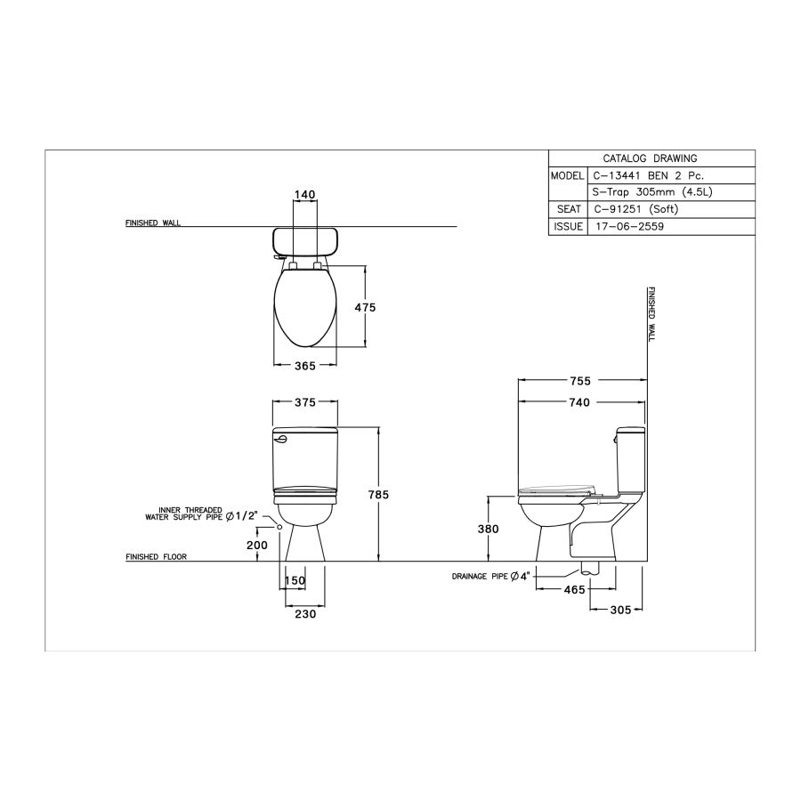 Bồn cầu 2 khối COTTO C13441 nắp đóng êm Ben