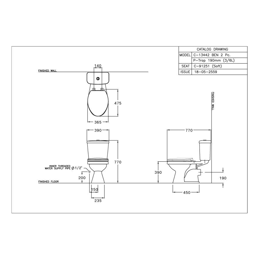 Bồn cầu 2 khối COTTO C13442 nắp đóng êm Ben