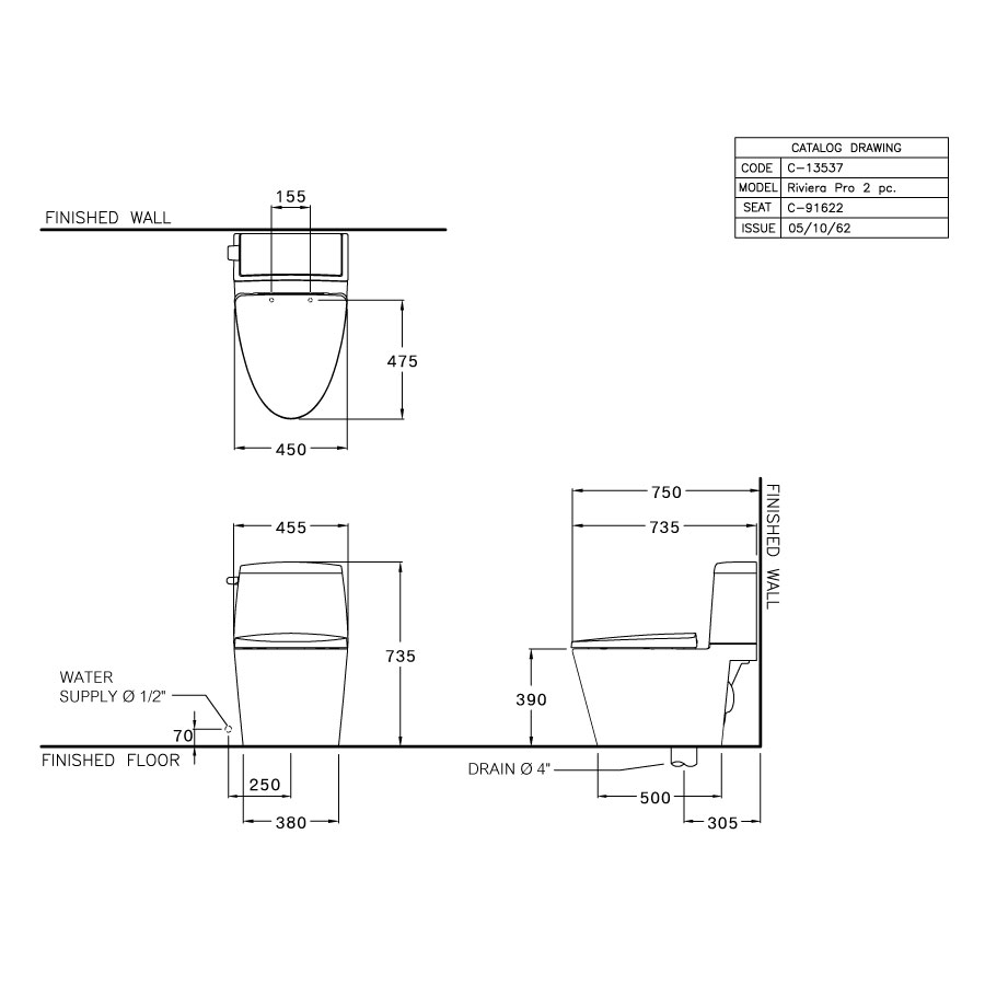Bồn cầu 2 khối COTTO C13537 nắp êm dòng Riviera Pro