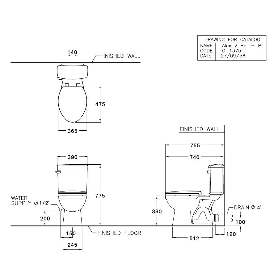 Bồn cầu 2 khối COTTO C1375 nắp đóng êm Alex