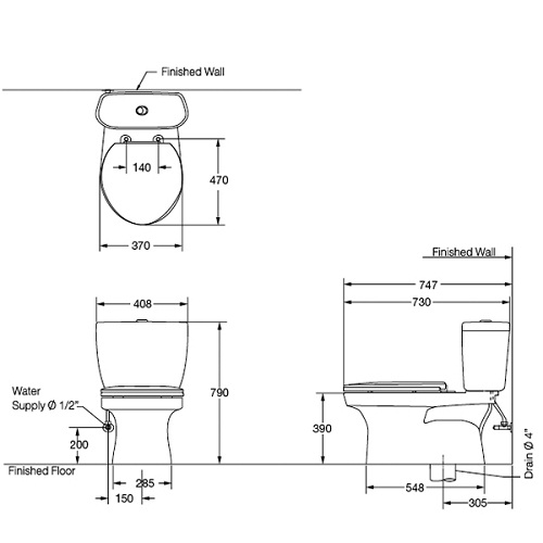 Bồn cầu 2 khối COTTO C1389 nắp êm dòng Timon
