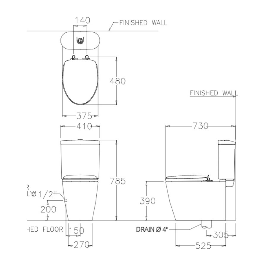 Bồn cầu 2 khối COTTO C16817 nắp êm dòng 3x3-E1