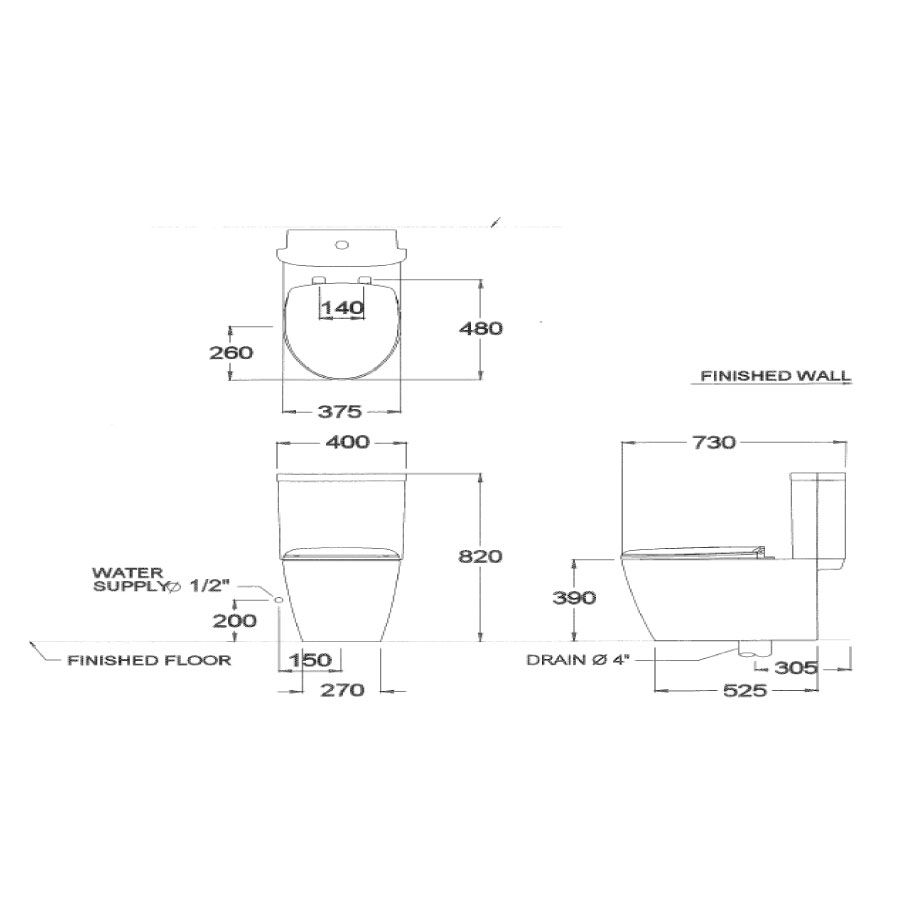Bồn cầu 2 khối COTTO C16827 nắp đóng êm 3x3-E2