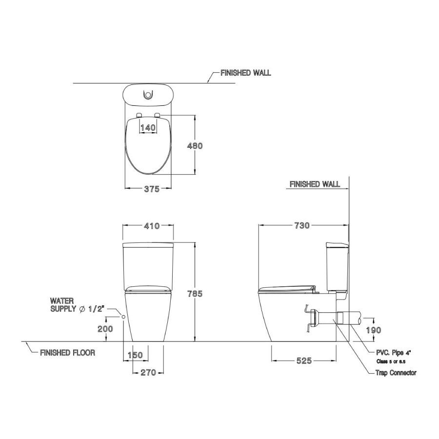 Bồn cầu 2 khối COTTO C16917 nắp đóng êm 3x3-E1
