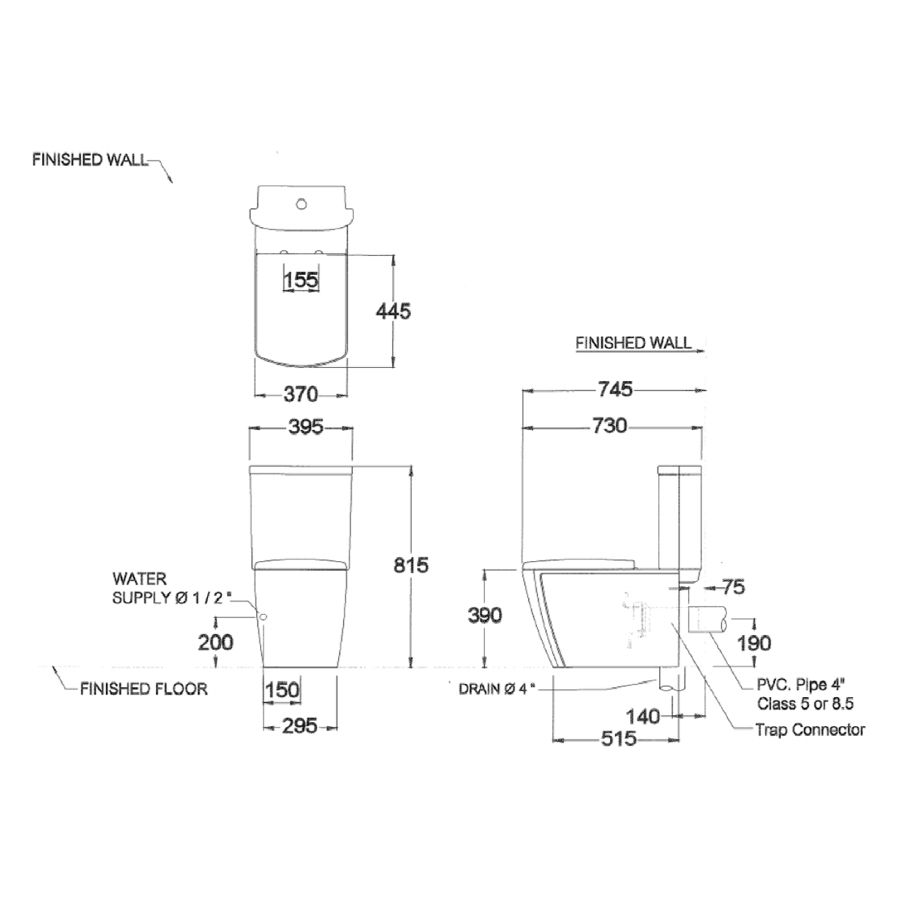 Bồn cầu 2 khối COTTO C16987 nắp đóng êm 3X3-R2
