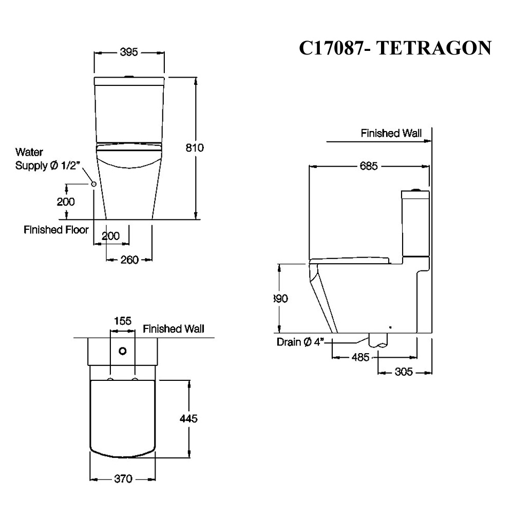 Bồn cầu 2 khối COTTO C17087 nắp êm dòng Tetragon