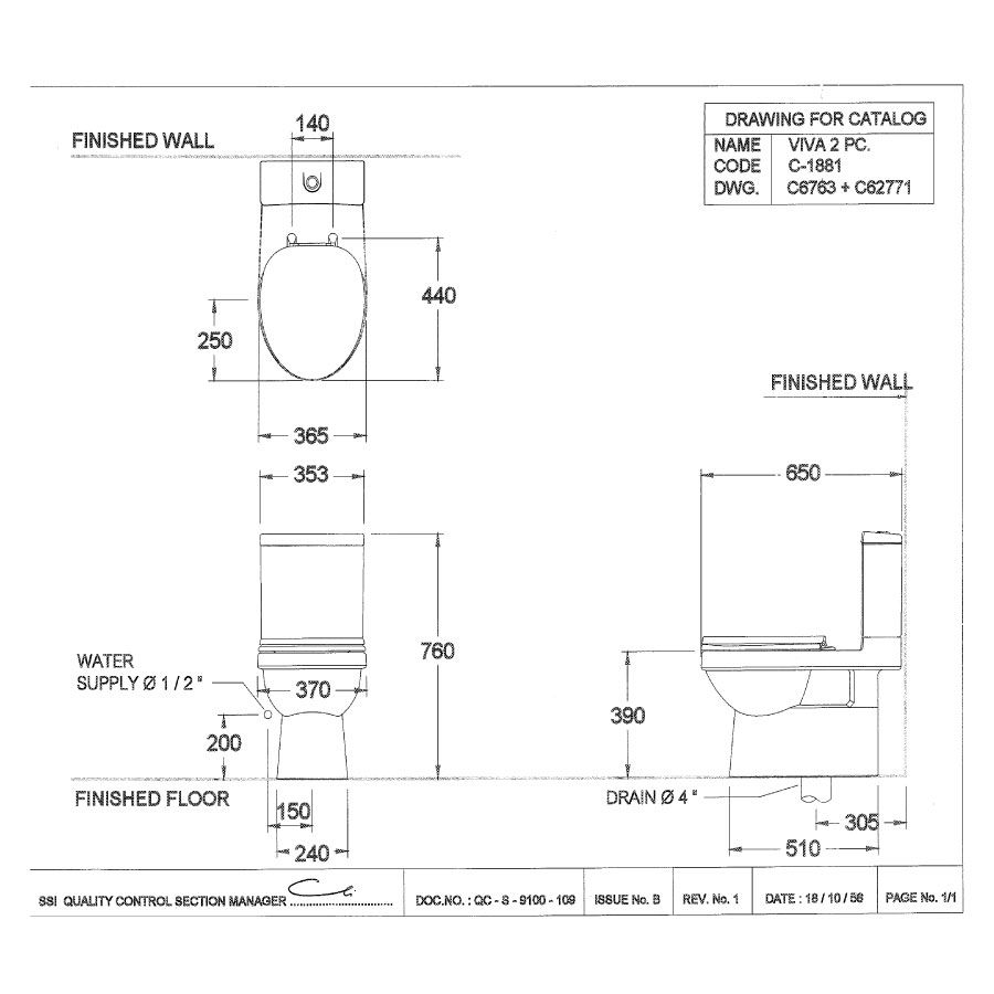 Bồn cầu 2 khối COTTO C1881 nắp đóng êm Viva-R