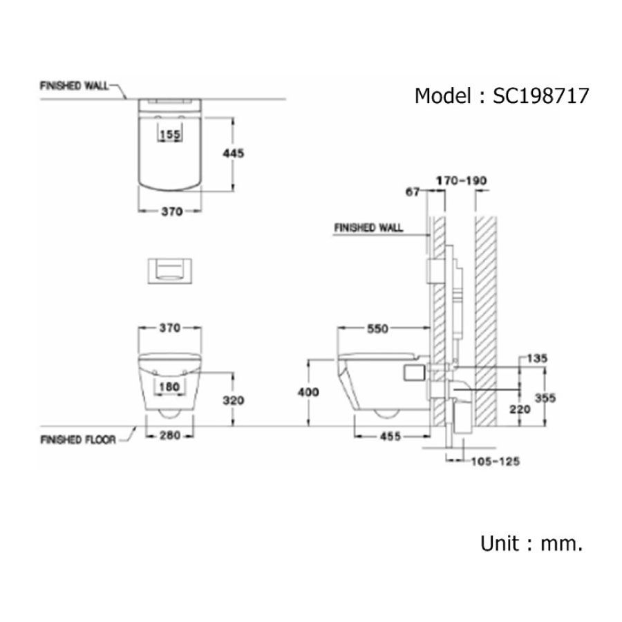 Bồn cầu đặt sàn COTTO C124207BI van xả trực tiếp Simply Modish nắp đóng êm