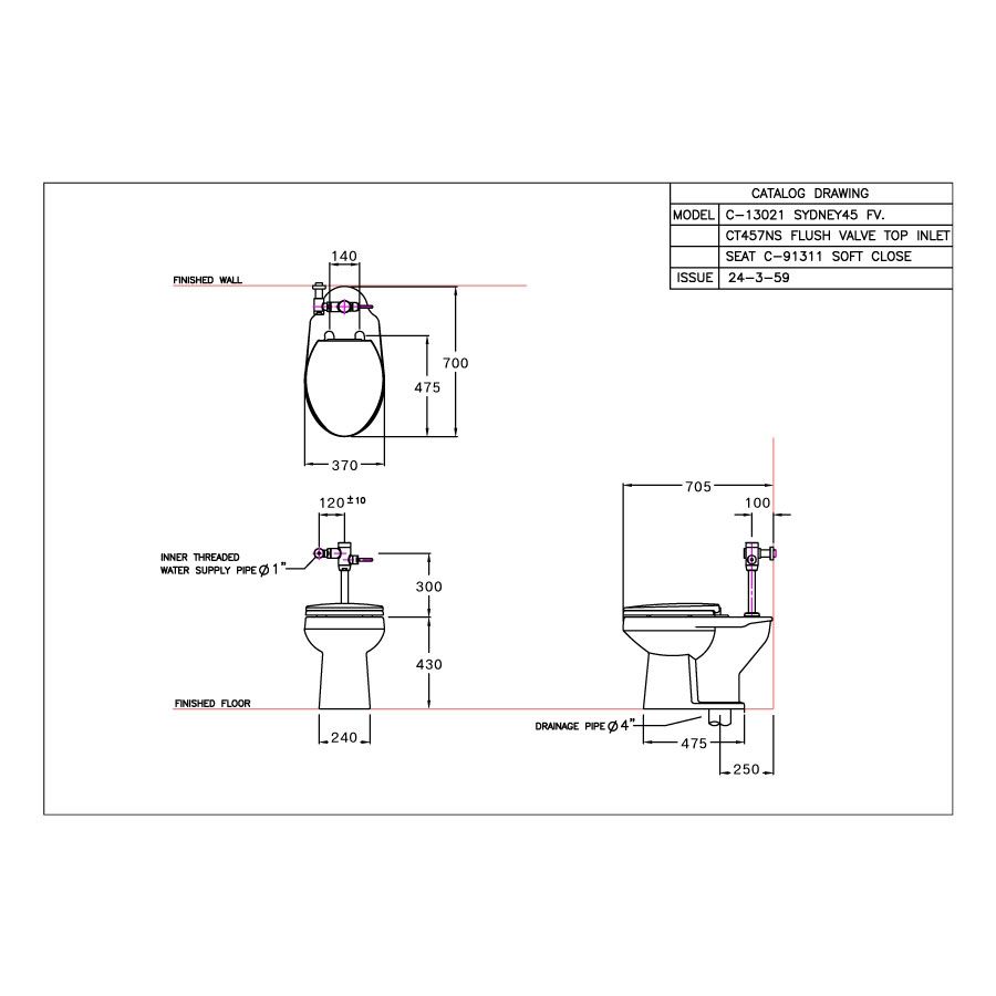 Bồn cầu đặt sàn COTTO C13021 van xả trực tiếp SYDNEY45 nắp đóng êm