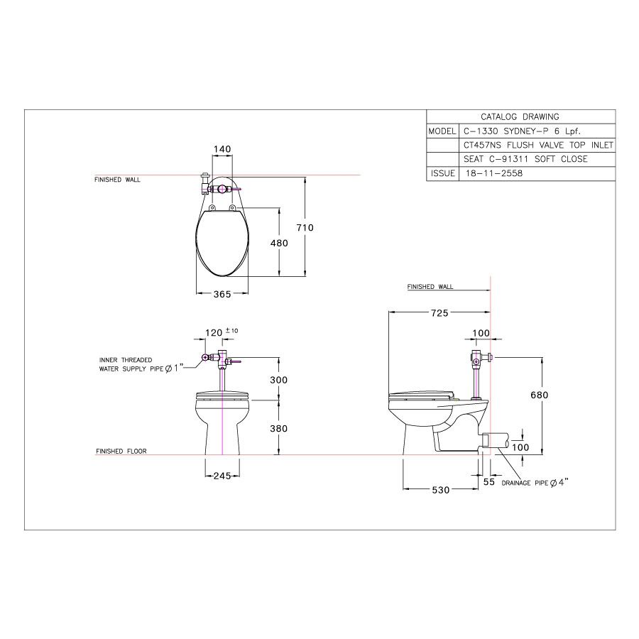 Bồn cầu đặt sàn COTTO C1330 van xả trực tiếp Sydney nắp đóng êm