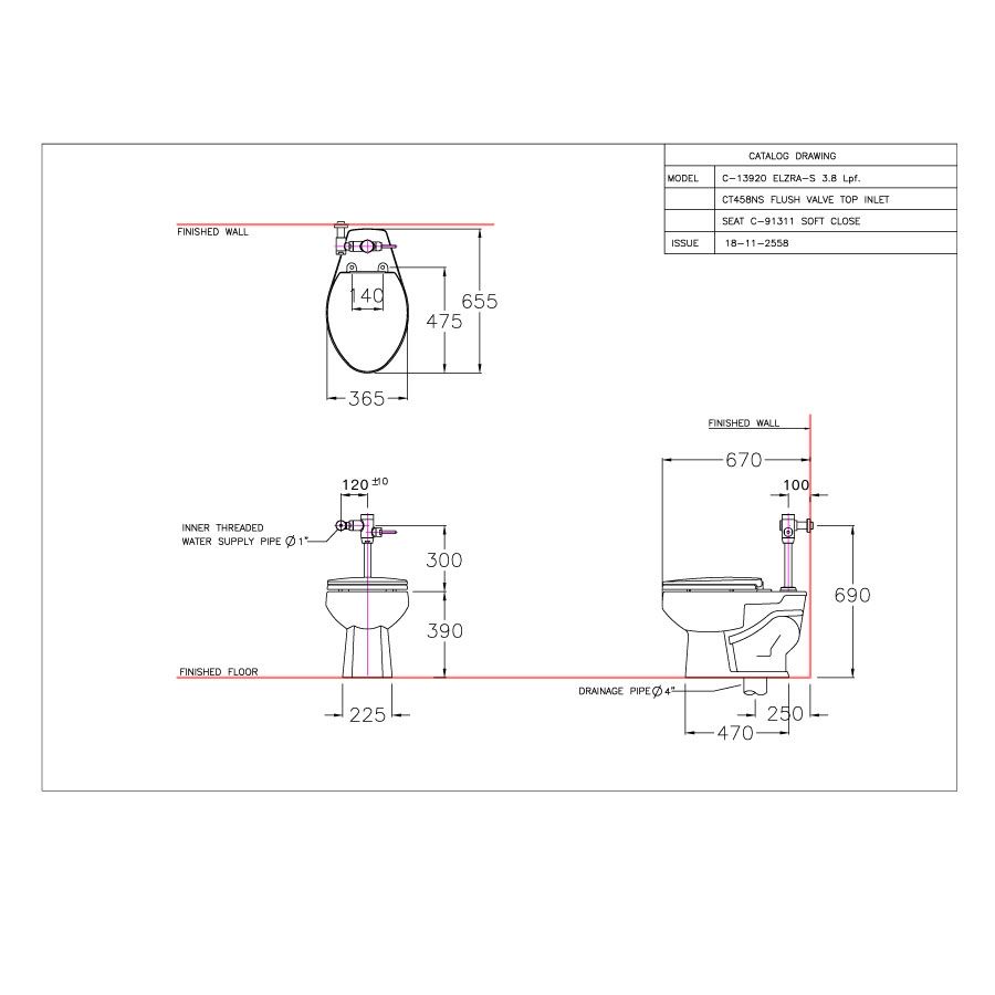 Bồn cầu đặt sàn COTTO C13920 van xả trực tiếp Elzra nắp đóng êm