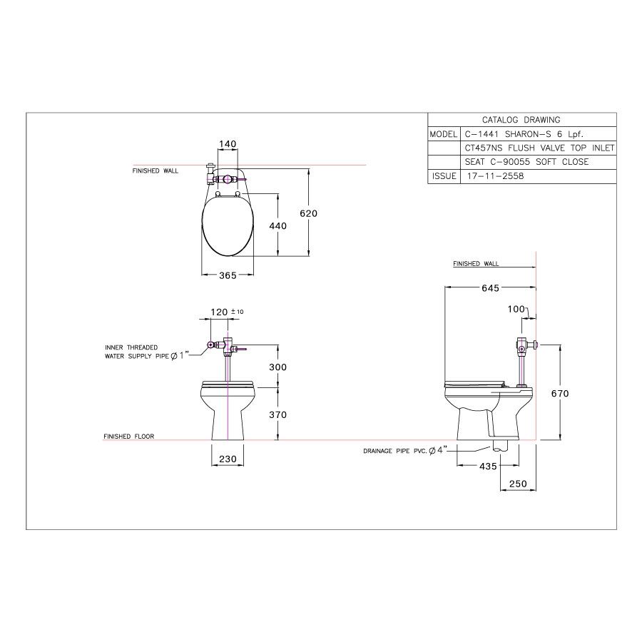 Bồn cầu đặt sàn COTTO C1441 van xả trực tiếp Sharon nắp đóng êm