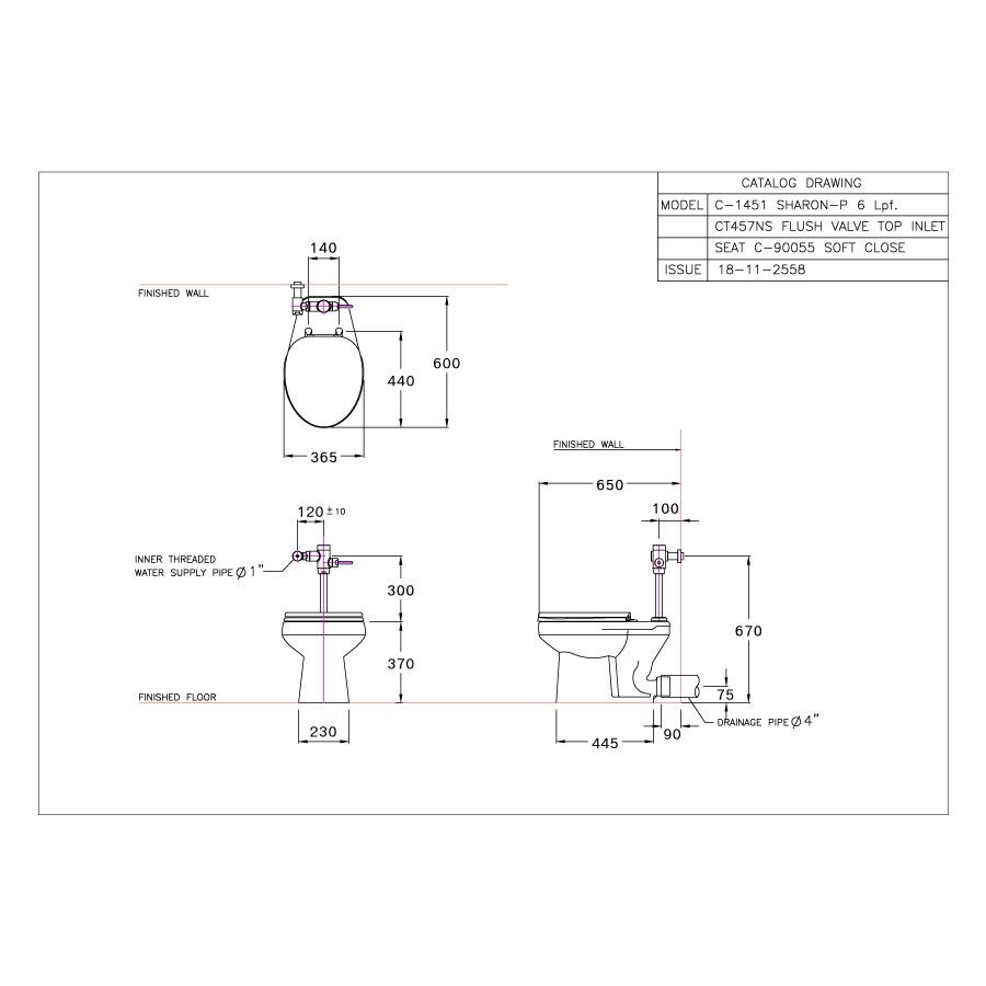 Bồn cầu đặt sàn COTTO C1451 van xả trực tiếp Sharon nắp đóng êm