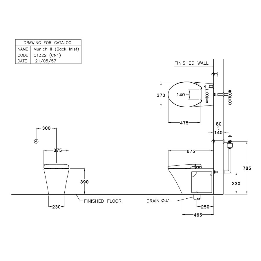 Bản vẽ kỹ thuật bồn cầu nắp rửa cơ C1322(CN1) COTTO van xả trực tiếp