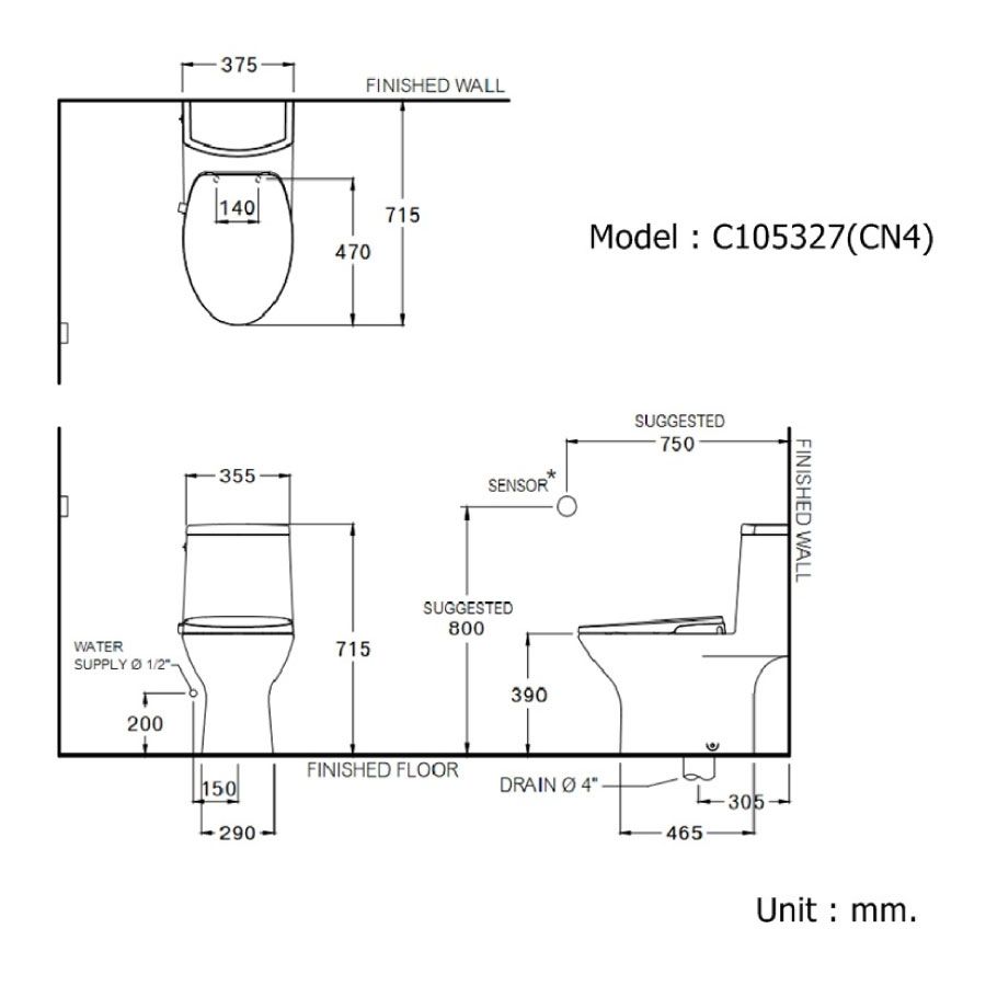Bồn cầu 1 khối COTTO C105327(CN4) nắp rửa cơ CVN92204 Micc