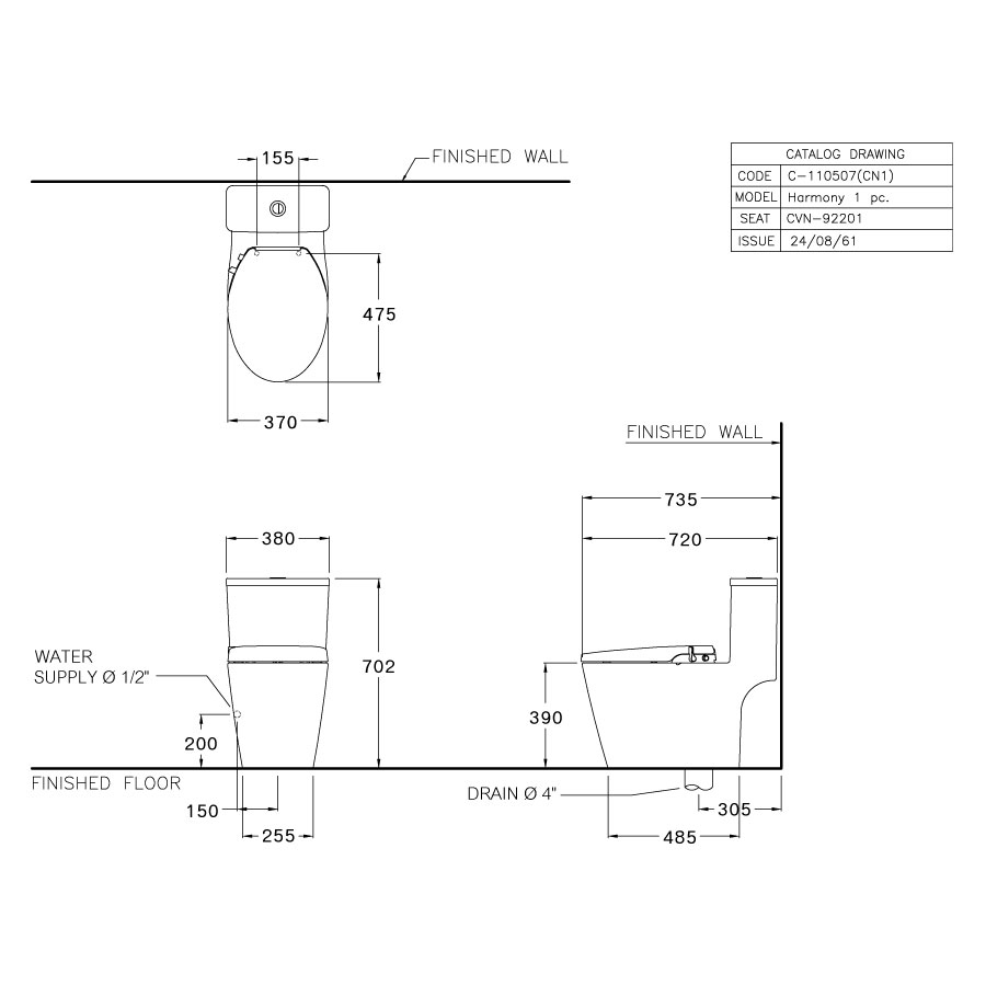 Bồn cầu 1 khối nắp rửa cơ COTTO C110507(CN1) Harmony