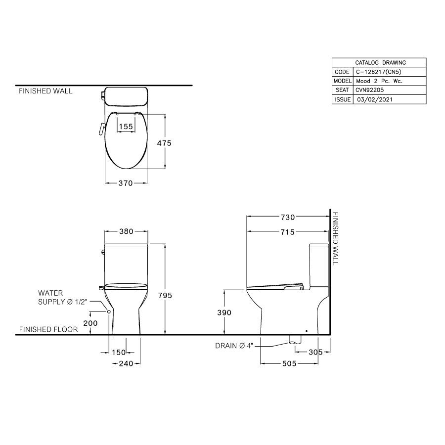 Bồn cầu 2 khối COTTO C126217(CN5) nắp rửa cơ CVN92205 Mood