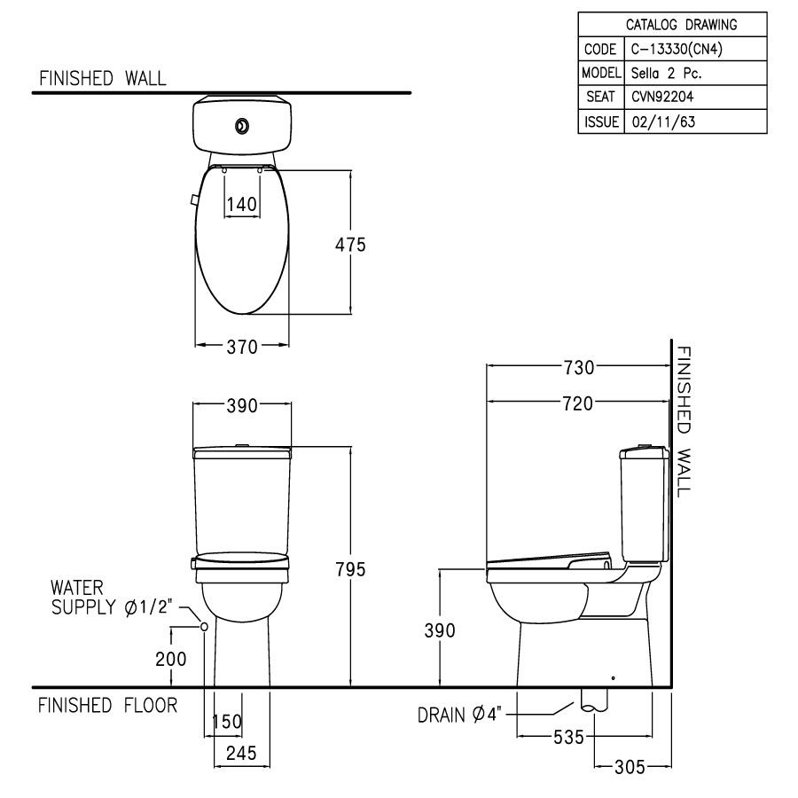 Bồn cầu 2 khối COTTO C13330(CN4) nắp rửa cơ CVN92204 Sella