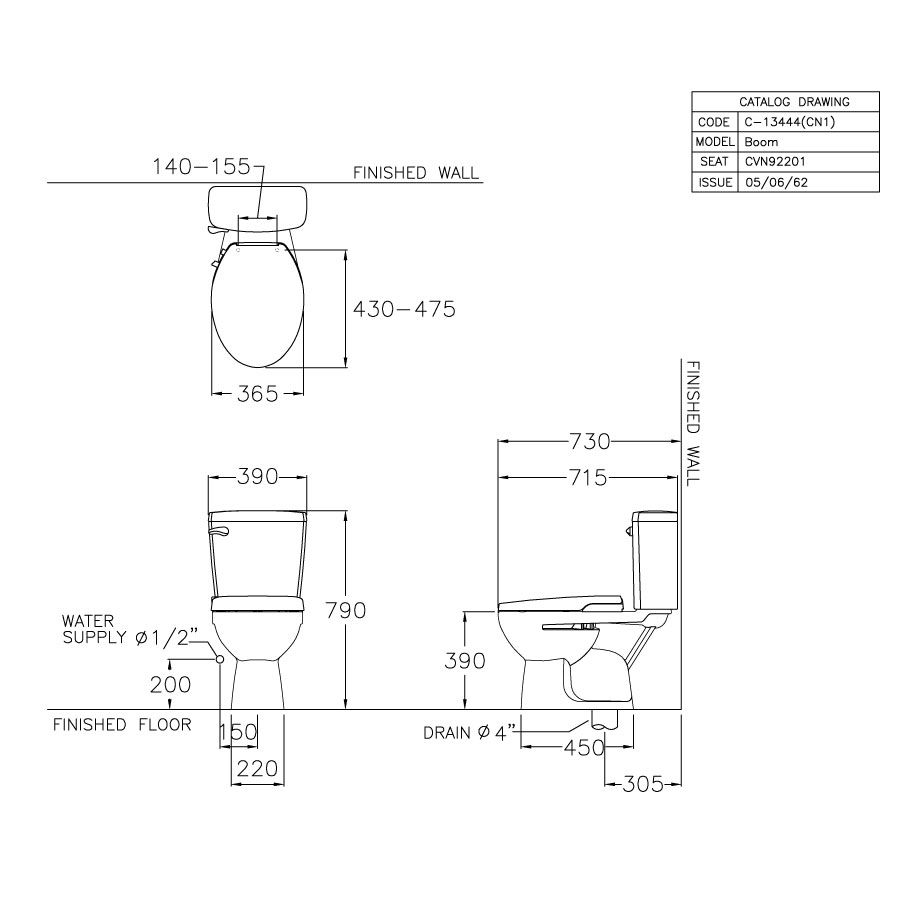 Bồn cầu 2 khối COTTO C13444(CN1) nắp rửa cơ CVN92201 Boom