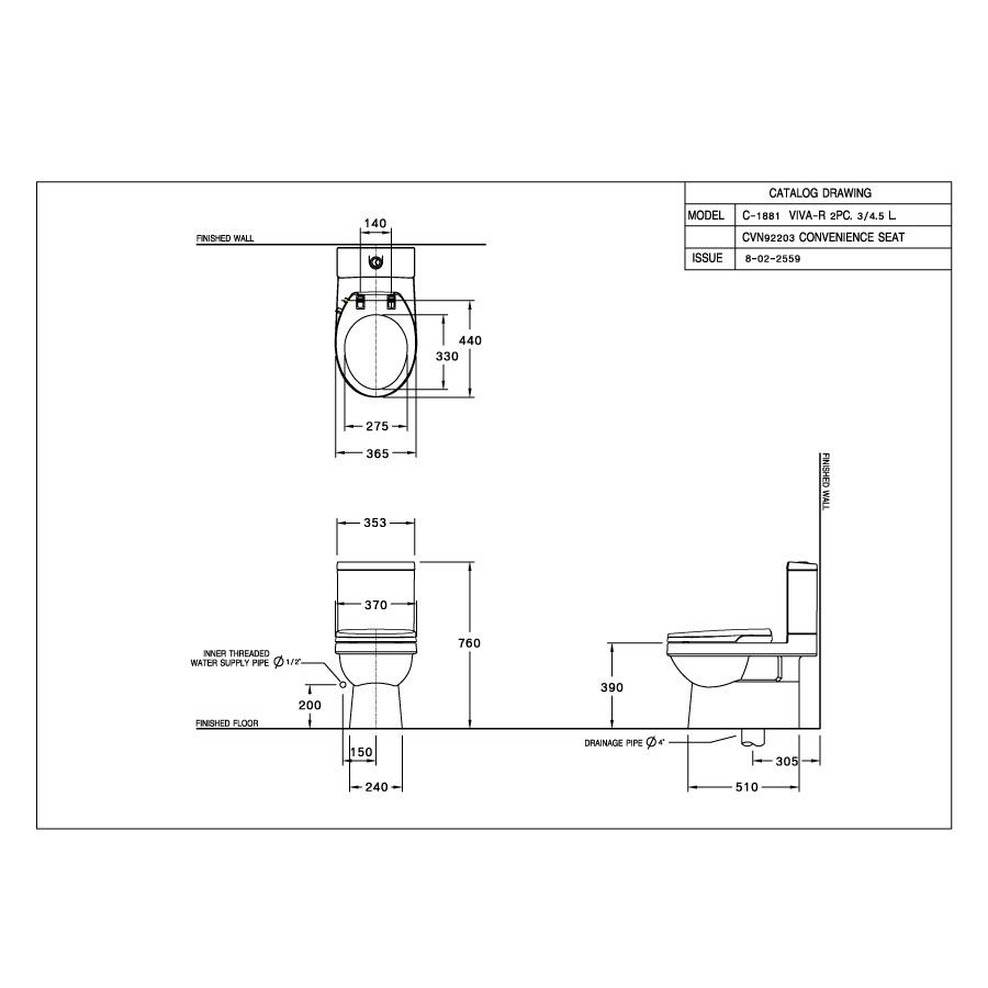 Bồn cầu 2 khối COTTO C1881(CN3) nắp rửa cơ CVN92203 Viva - R
