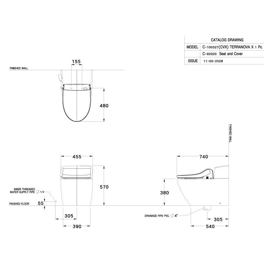 Bồn cầu 1 khối COTTO C100327(CVX) nắp rửa điện tử C92020 Terranova X