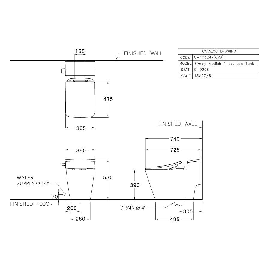 Bồn cầu 1 khối COTTO C103247(CV8) nắp rửa điện tử C9208 Simply Modish