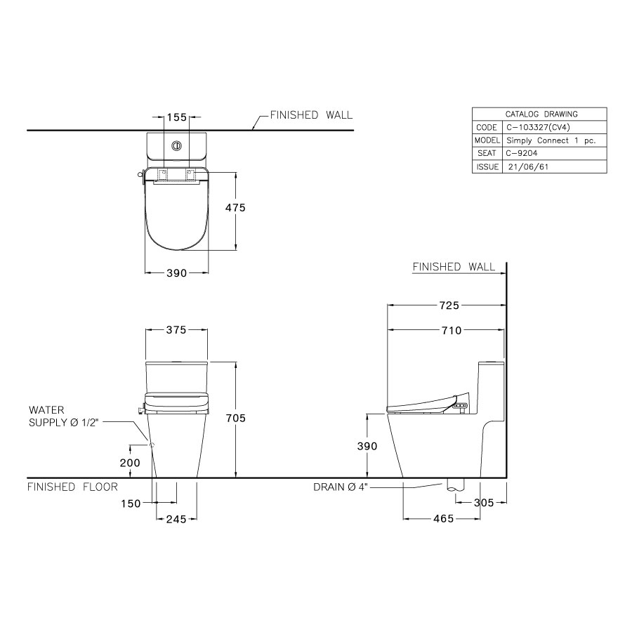 Bồn cầu 1 khối nắp điện tử COTTO C103327(CV4) Simply Connect