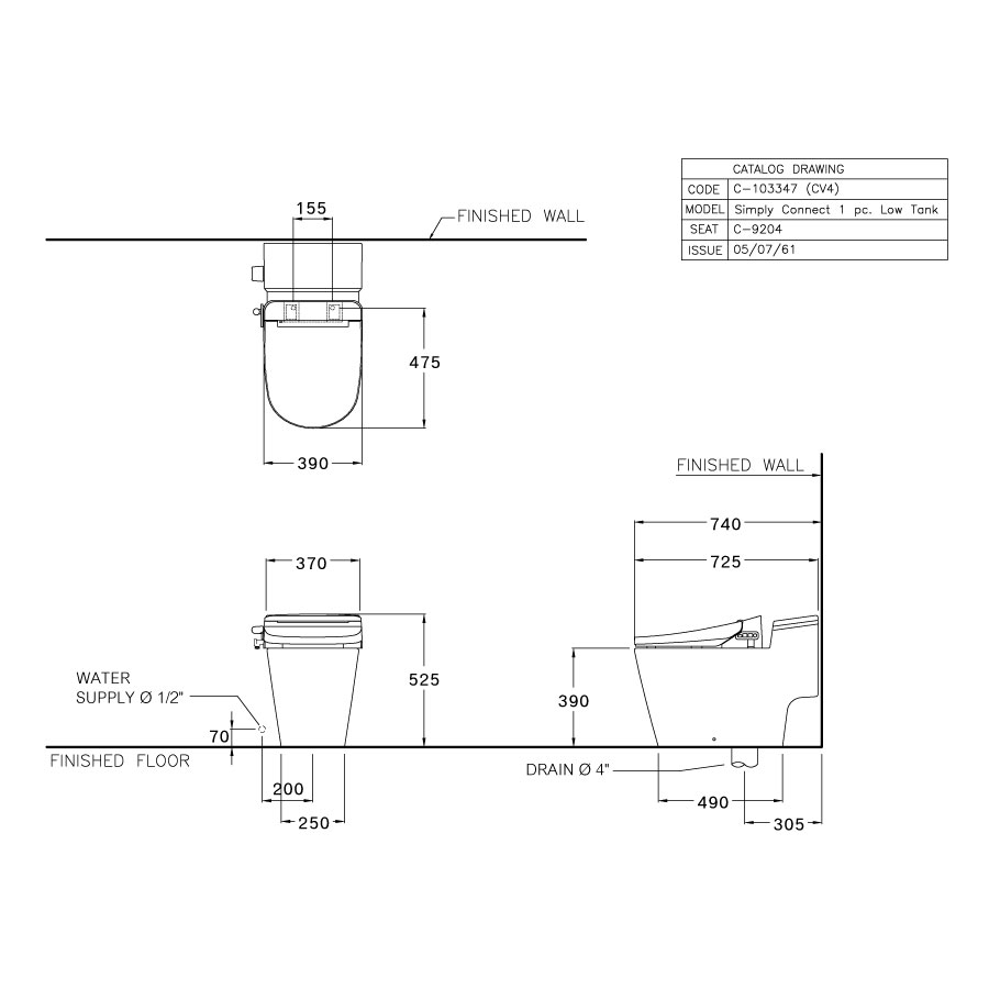 Bồn cầu 1 khối nắp điện tử COTTO C103347(CV4) Simply Connect