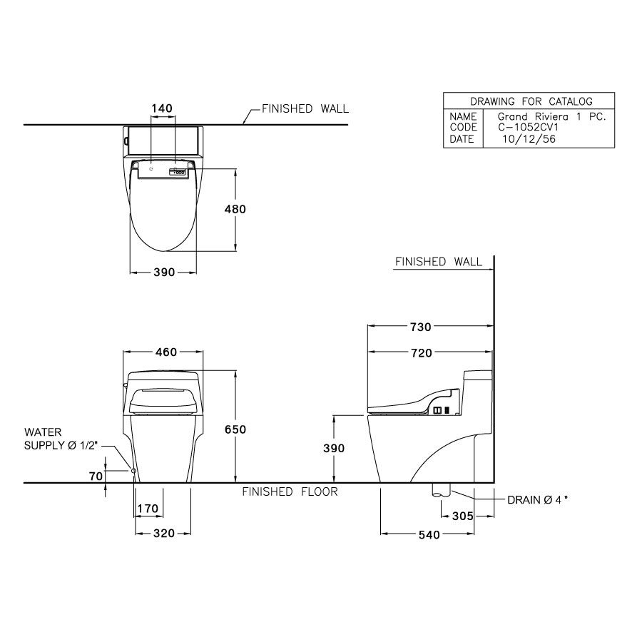 Bồn cầu 1 khối COTTO C10527(CV1) nắp rửa điện tử C9201 Grand Riviera