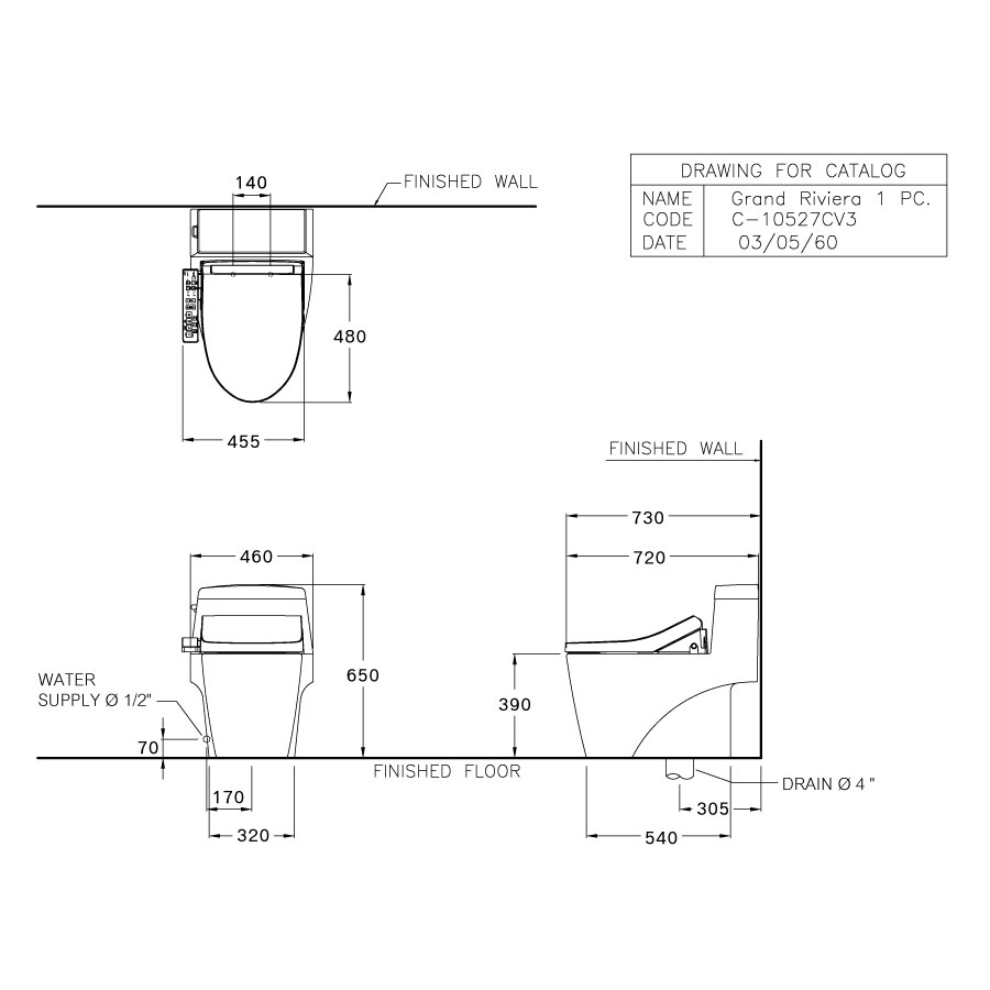 Bồn cầu 1 khối nắp điện tử COTTO C10527(CV3) Grand Riviera