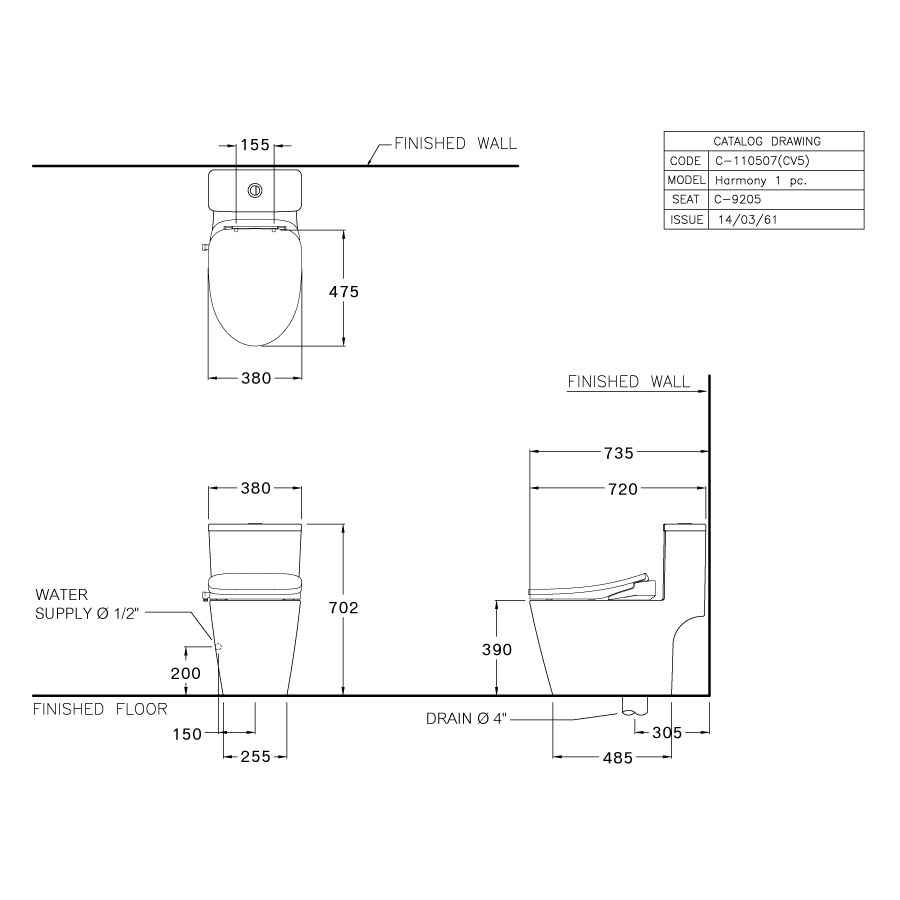 Bồn cầu 1 khối nắp điện tử COTTO C110507(CV5) Harmony
