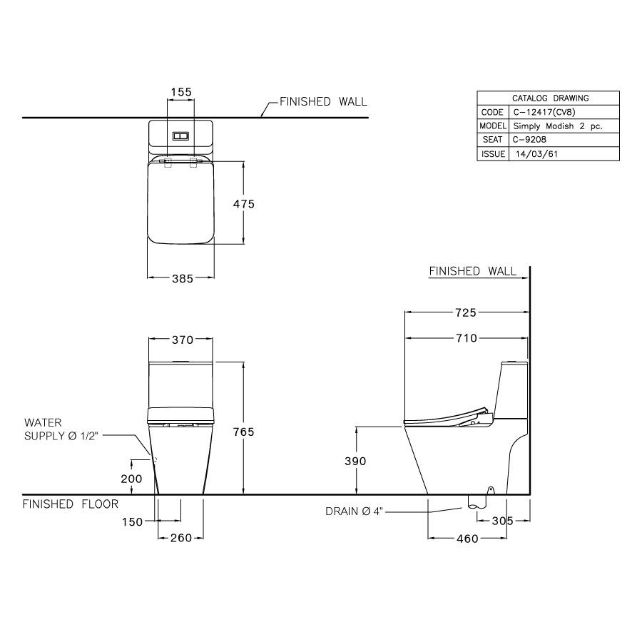 Bồn cầu 2 khối COTTO C12417(CV8)nắp rửa điện tử C9208 Simply Modish