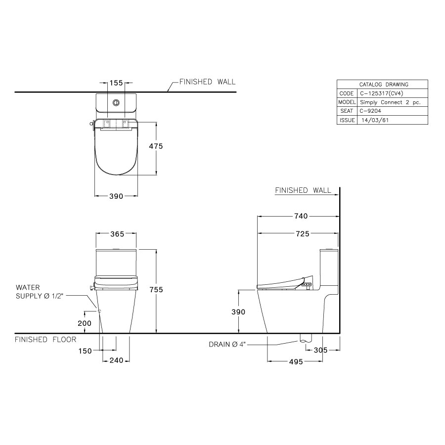 Bồn cầu 2 khối nắp điện tử COTTO C125317(CV4) Simply Connect