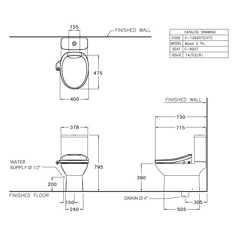 Bồn cầu 2 khối nắp điện tử COTTO C126207(CV7) Mood