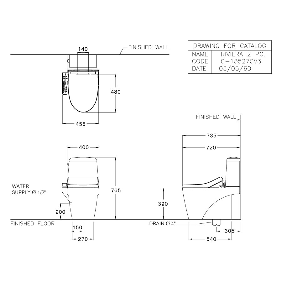Bồn cầu 2 khối nắp điện tử COTTO C13527(CV3) Riviera