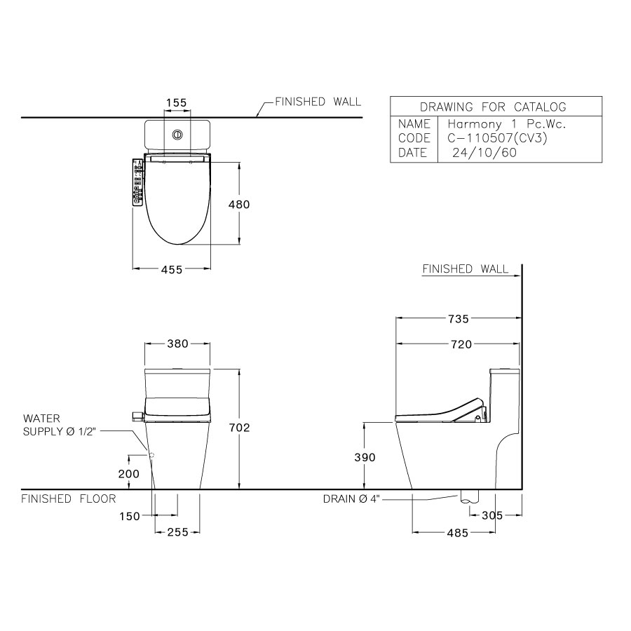 Bồn cầu 2 khối nắp điện tử COTTO C167507(CV3) Harmony