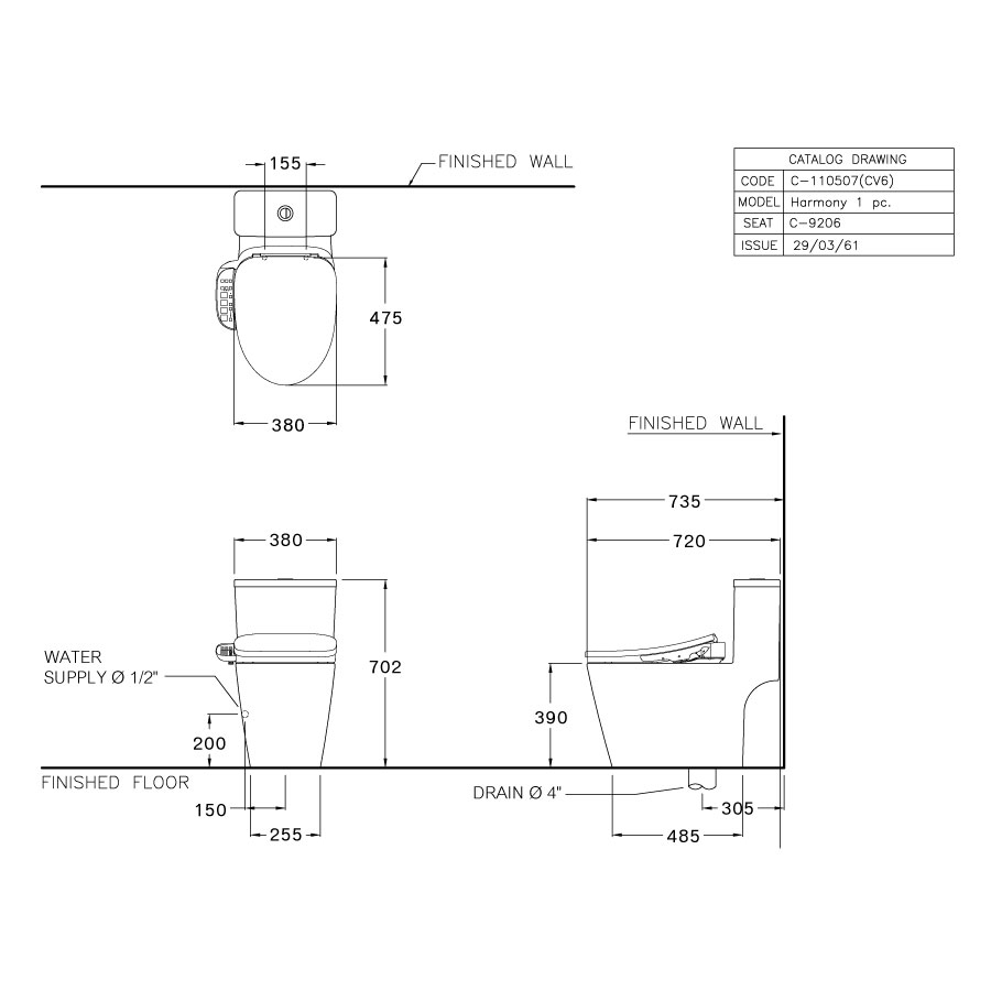 Bồn cầu 2 khối nắp điện tử COTTO C167507(CV6) Harmony