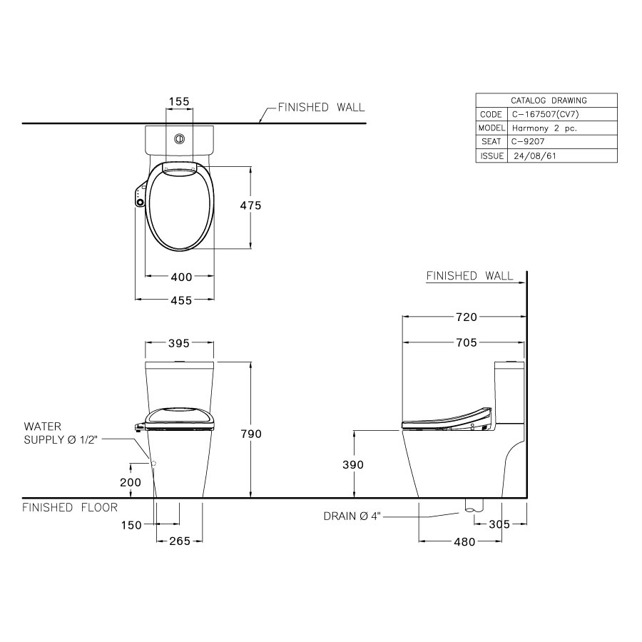Bồn cầu 2 khối nắp điện tử COTTO C167507(CV7) Harmony