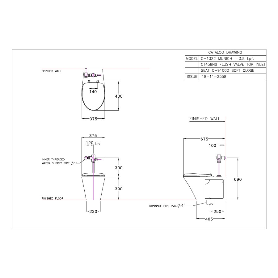 Bồn cầu đặt sàn COTTO C1322 nắp êm dòng Munich II