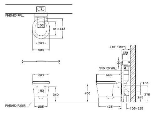 Bồn cầu treo tường COTTO SC198817(T) nắp êm