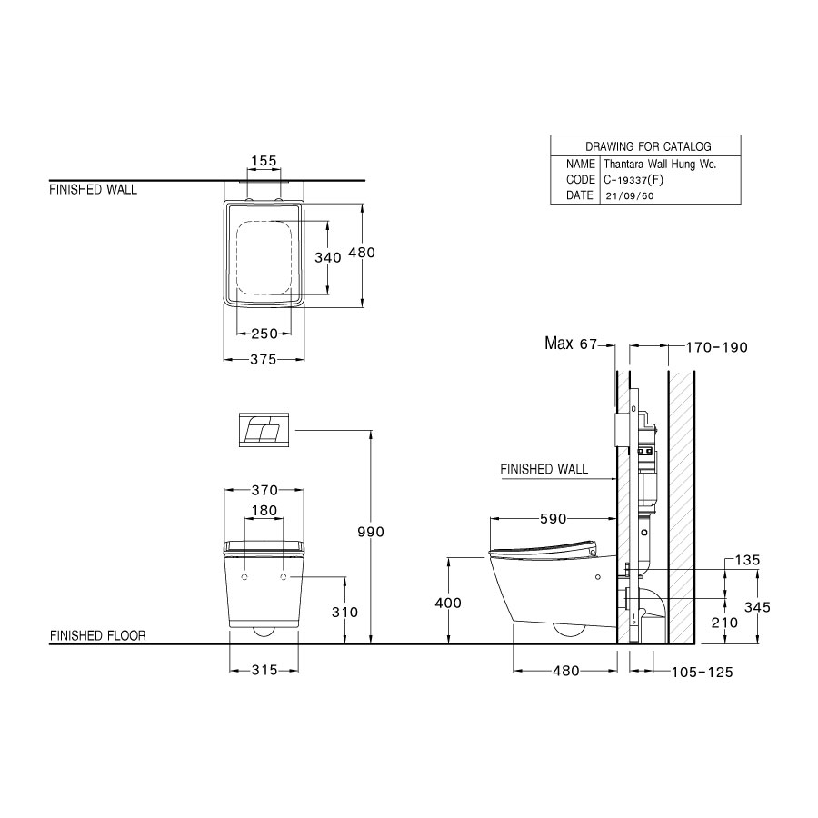Bồn cầu treo tường COTTO SC19337 nắp êm dòng Thantara