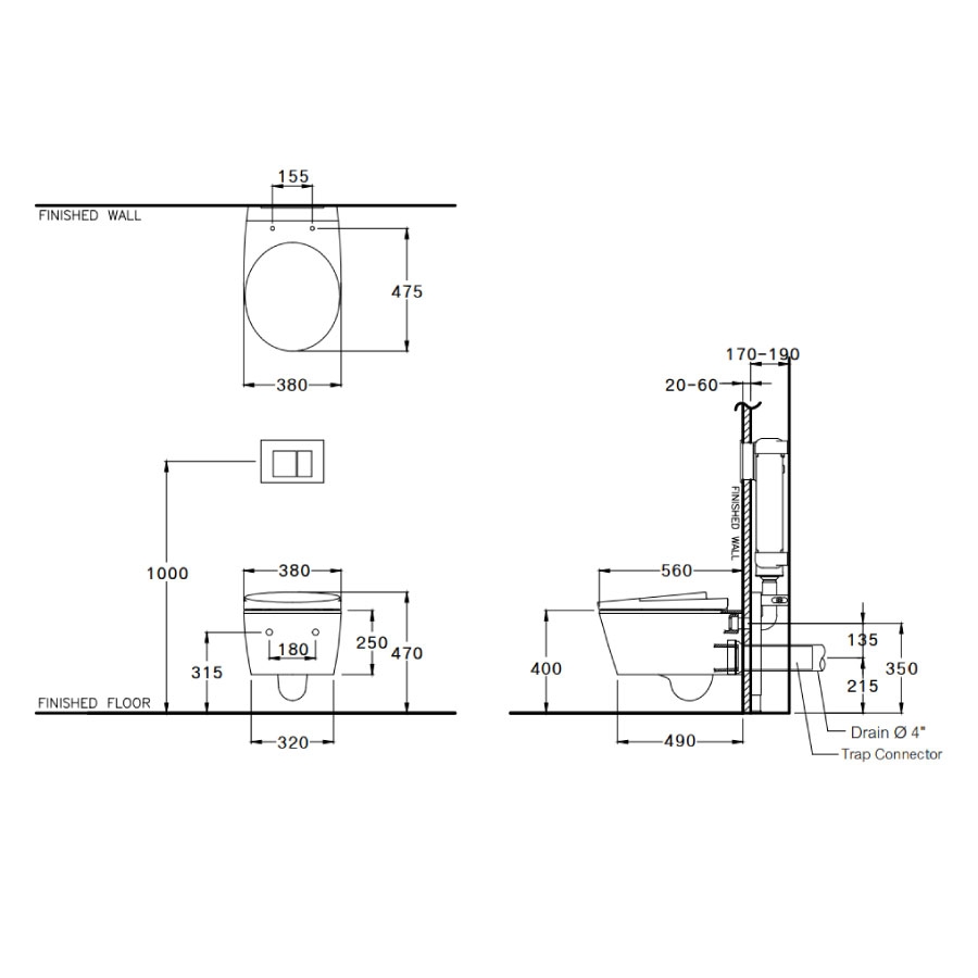 Bồn cầu treo tường COTTO SC19517(F) nắp êm dòng Oval