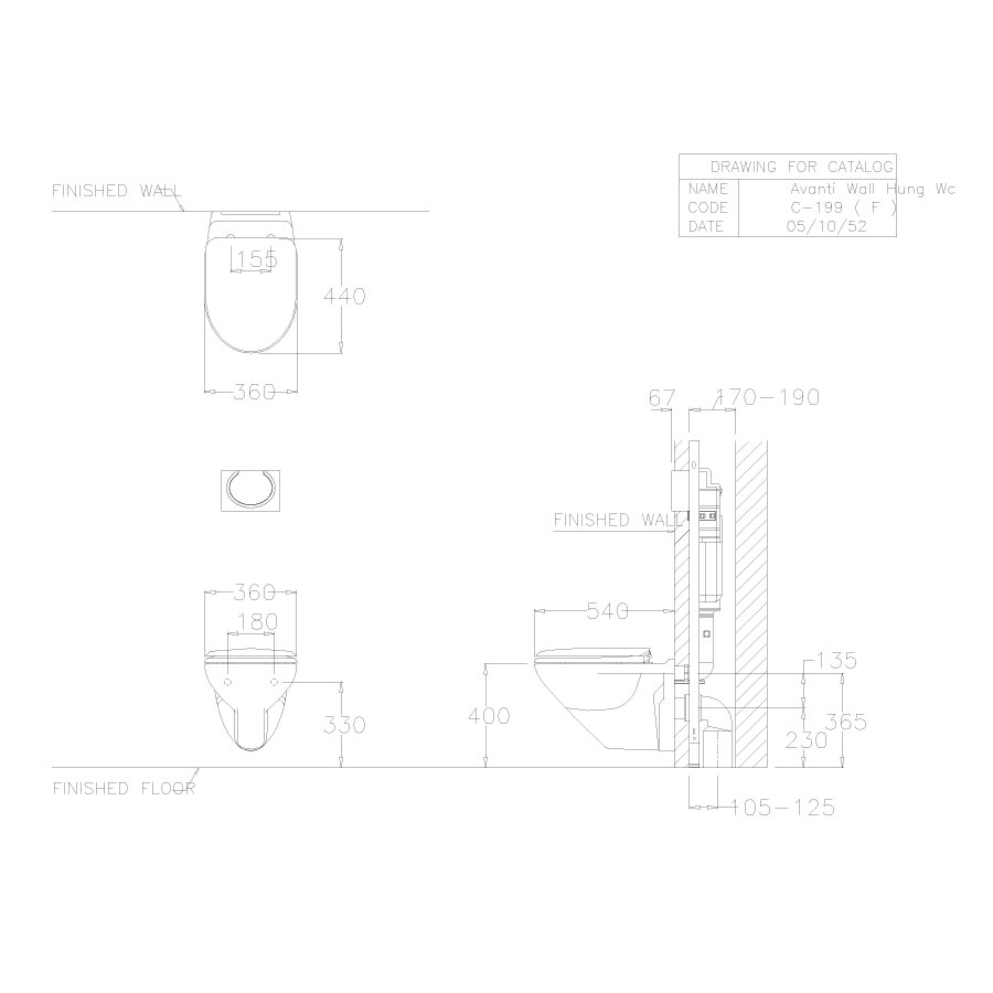 Bồn cầu treo tường COTTO SC199(F) nắp êm dòng Avanti
