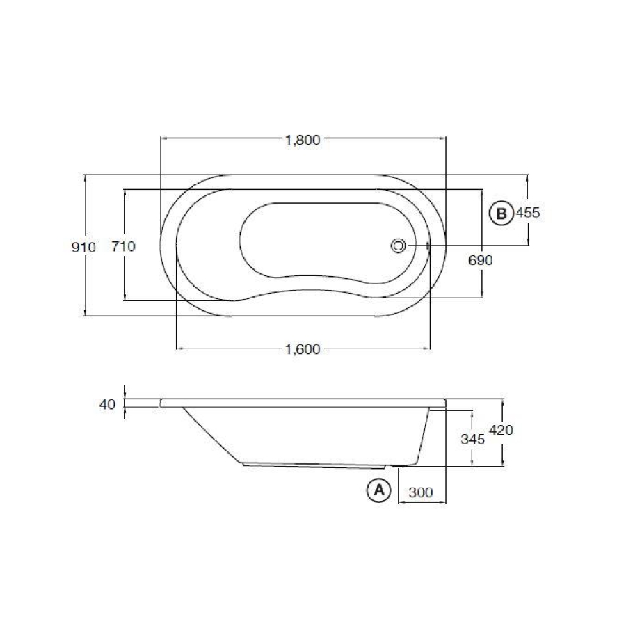 Bản vẽ kỹ thuật bồn tắm đặt sàn COTTO 1m8 BT2020SPP