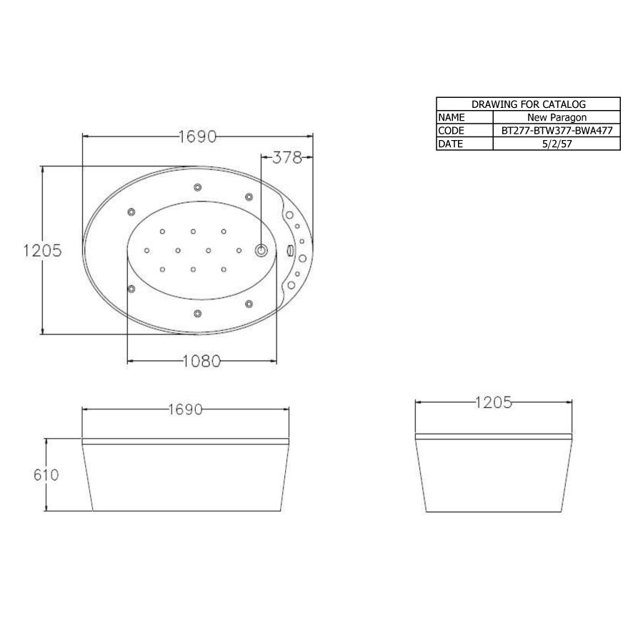 Bồn tắm COTTO BTW377PP đặt sàn massage 1m7 New Paragon