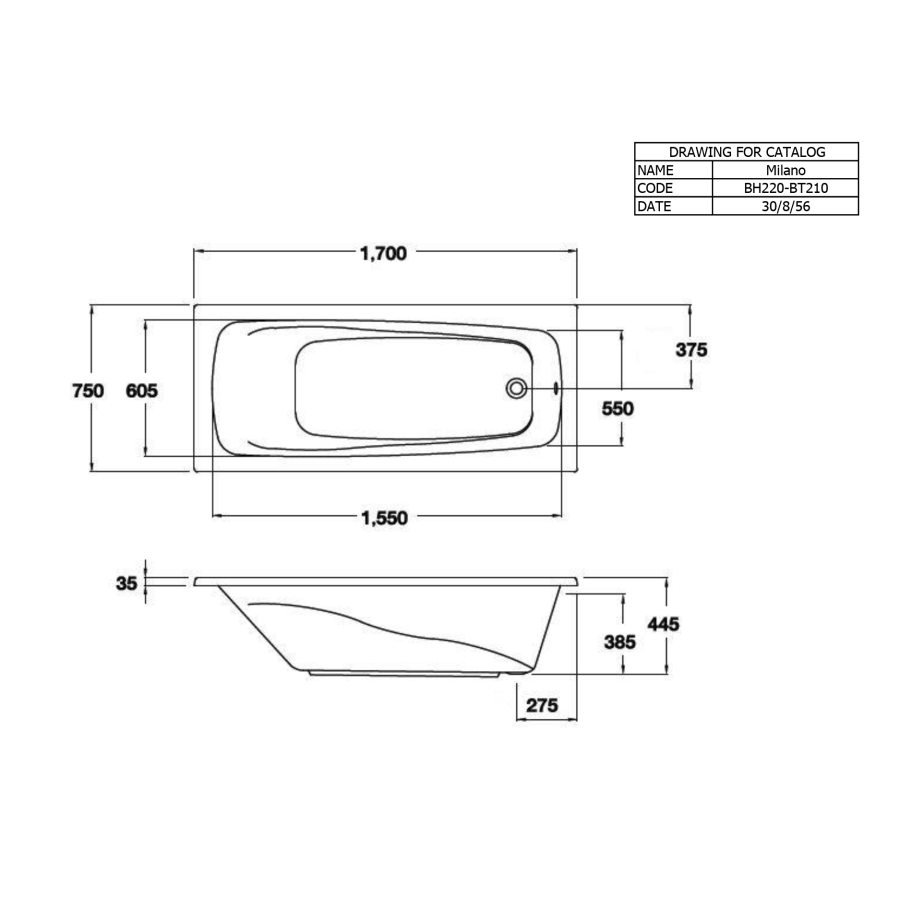 Bồn tắm COTTO BH220PP(H) xây bệ có tay vịn